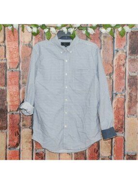 21 Men Men's Gray Striped Shirt Size L Long Roll Tab Sleeve Button Down Pocket